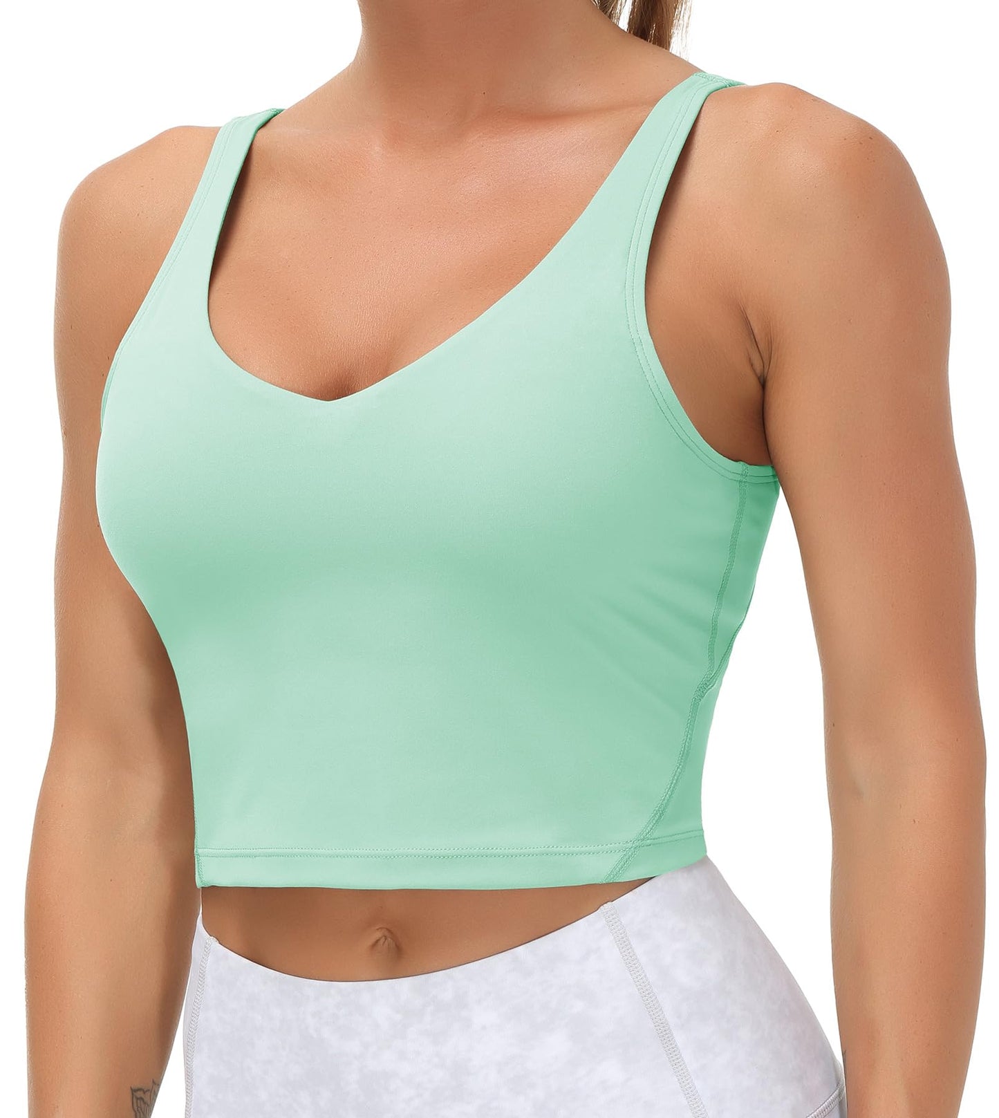 Longline Sports Bra Women Wirefree Padded Medium Support Workout Bra Small Mint Green