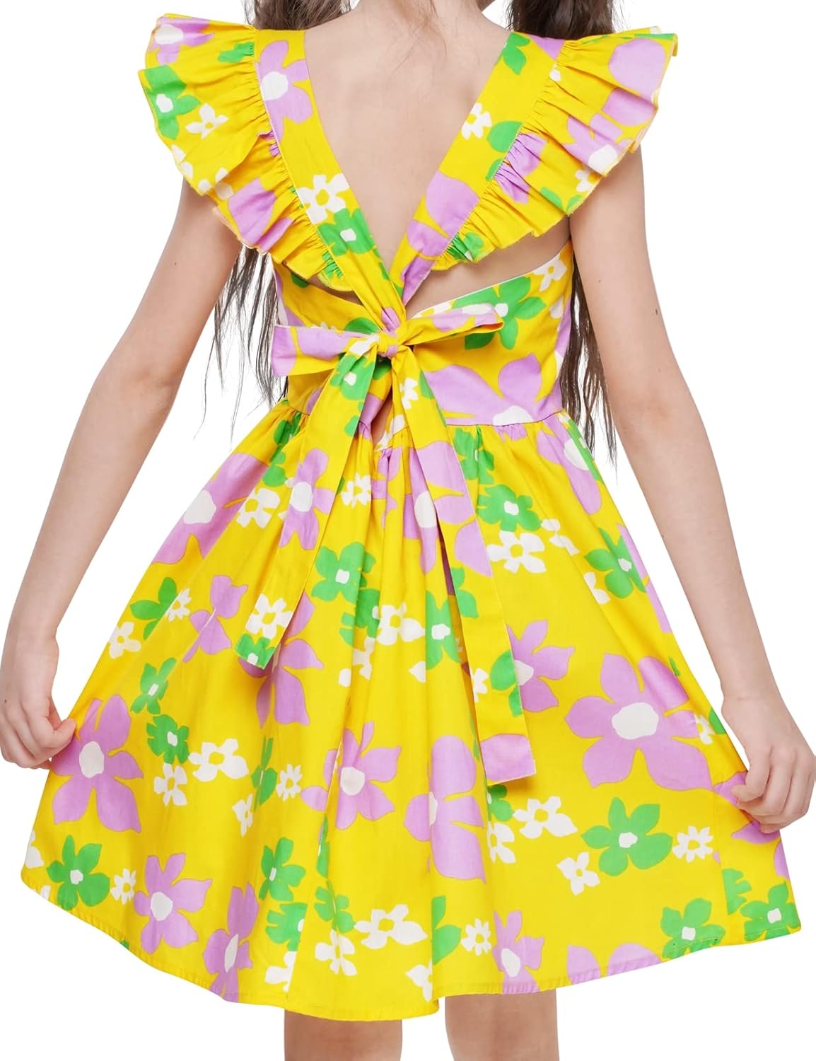 Girls Floral Cotton Dress - Sleeveless Summer Dress with Zipper Closure