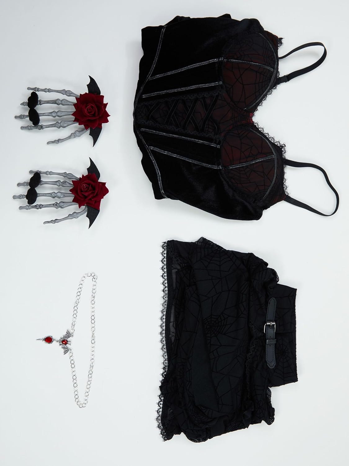 Gothic Vampire Costume - Women's Bodycon Dress with Spiderweb Cloak and Accessories