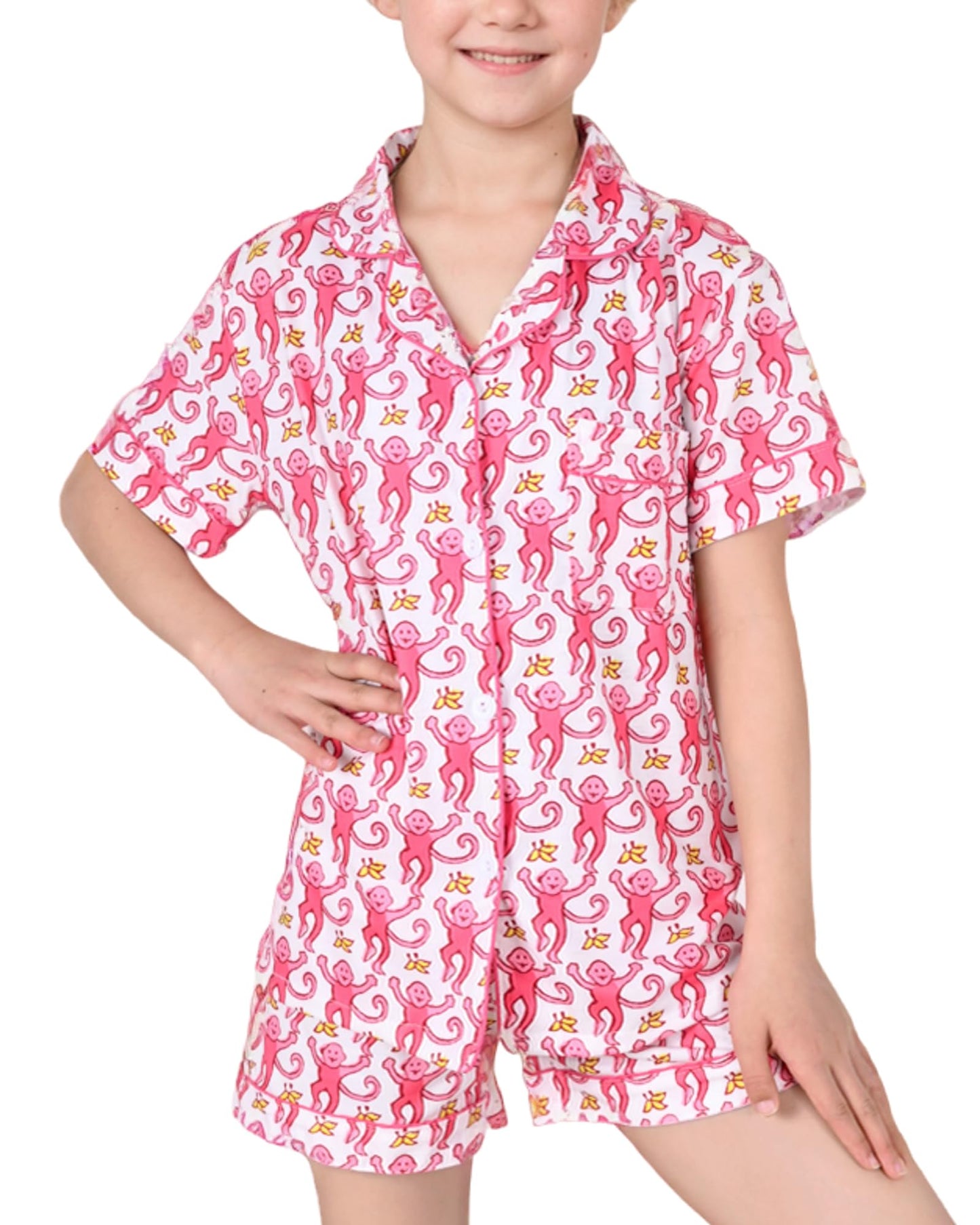 Roller Rabbit Pajamas Kids - Girls Summer 2 Piece Set - Button Down Top and Shorts