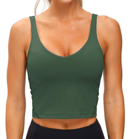 Longline Sports Bra Women Wirefree Padded Medium Support Workout Bra X-Large Deep Green