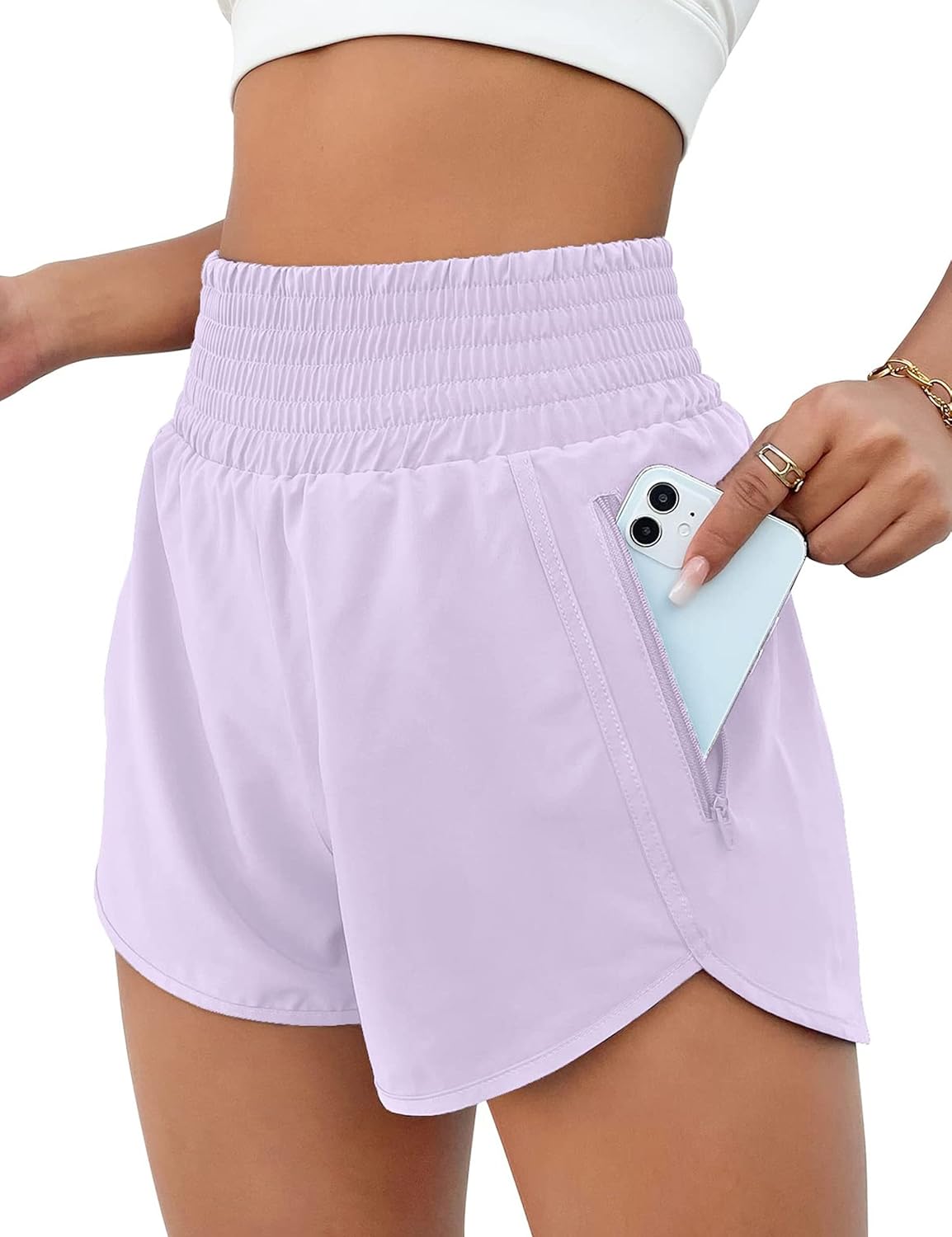 High Waisted Athletic Shorts Women Running Workout Shorts with Pockets Gym Sporty X-Large Violet