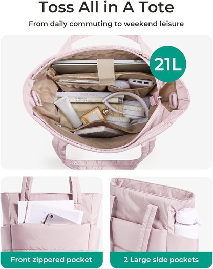 Women's Quilted Tote Bag Lightweight Puffy Shoulder Bag with Compartments
