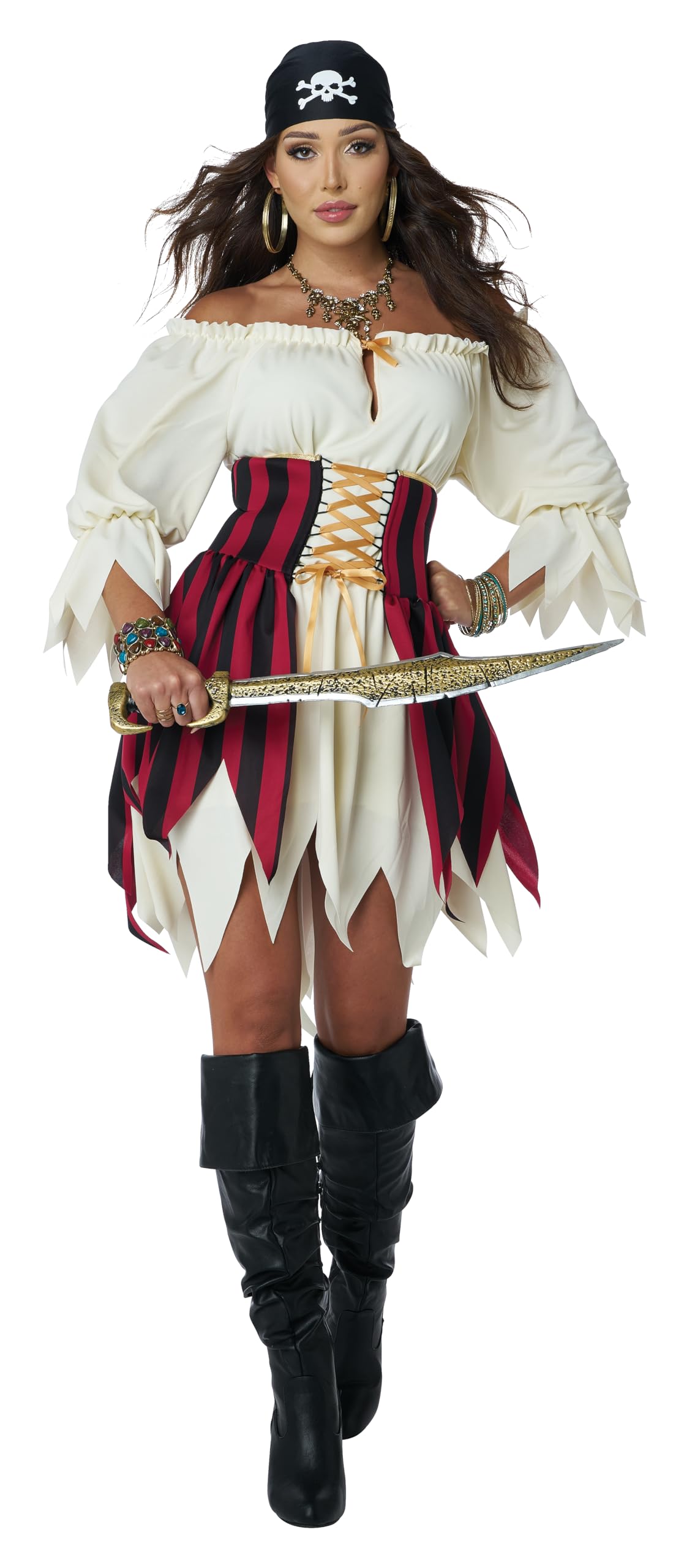 Women's Sultry Sea Pirate Costume - Renaissance Dress with Corset and Bandana