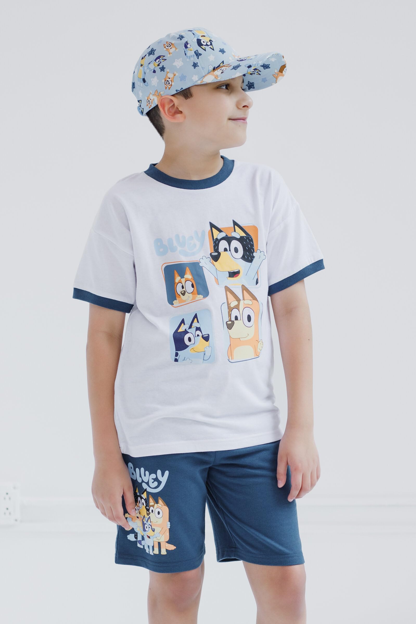 Bluey 3-Piece Kids Outfit Set - T-Shirt, Shorts & Baseball Cap for Toddlers to Big Kids
