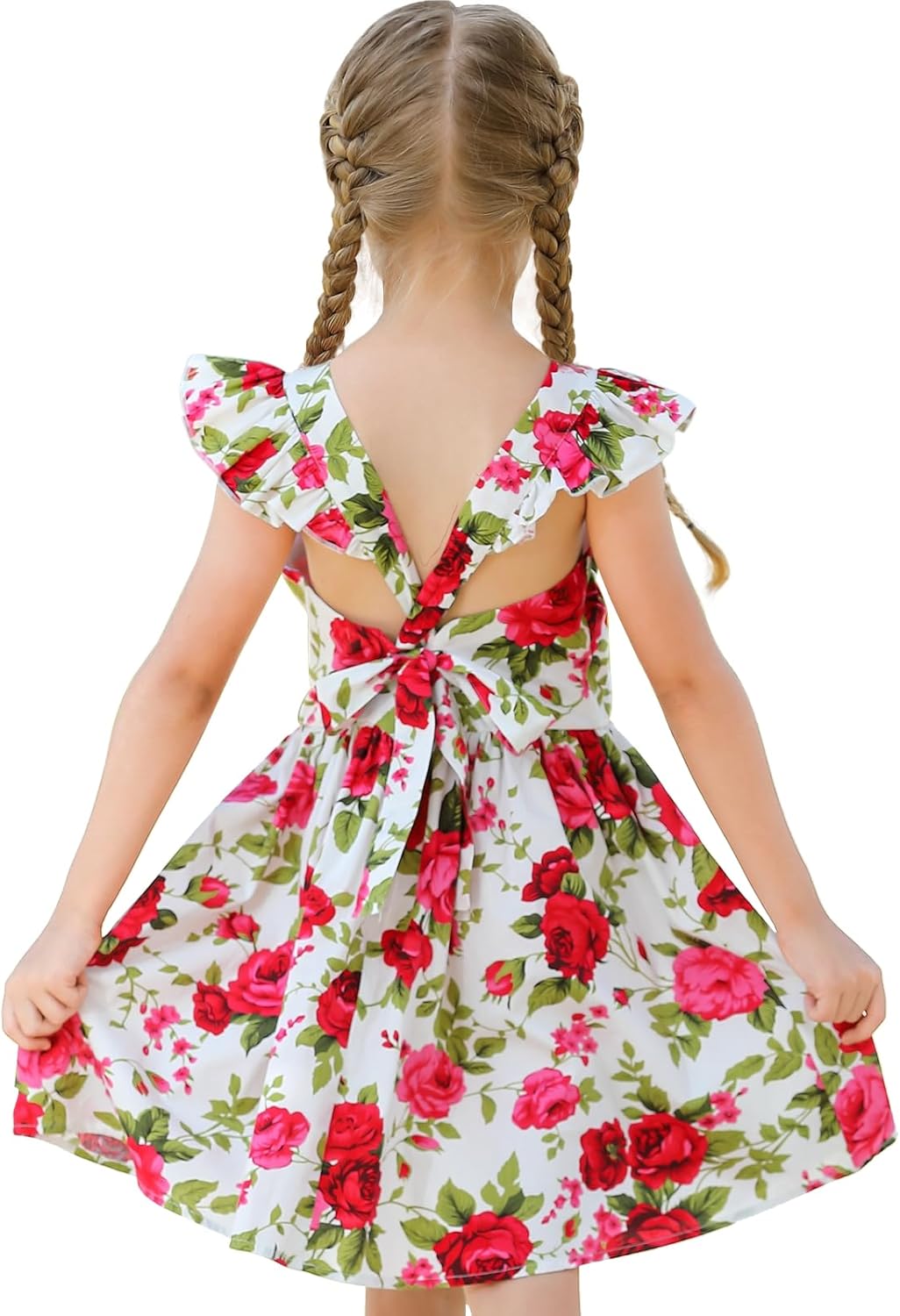 Girls Floral Cotton Dress - Sleeveless Summer Dress with Zipper Closure