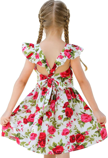 Girls Floral Cotton Dress - Sleeveless Summer Dress with Zipper Closure D88