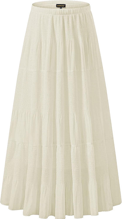 Chiffon Maxi Skirt for Women - High Waist Pleated A-Line Flared Long Skirt Perfectly Pale