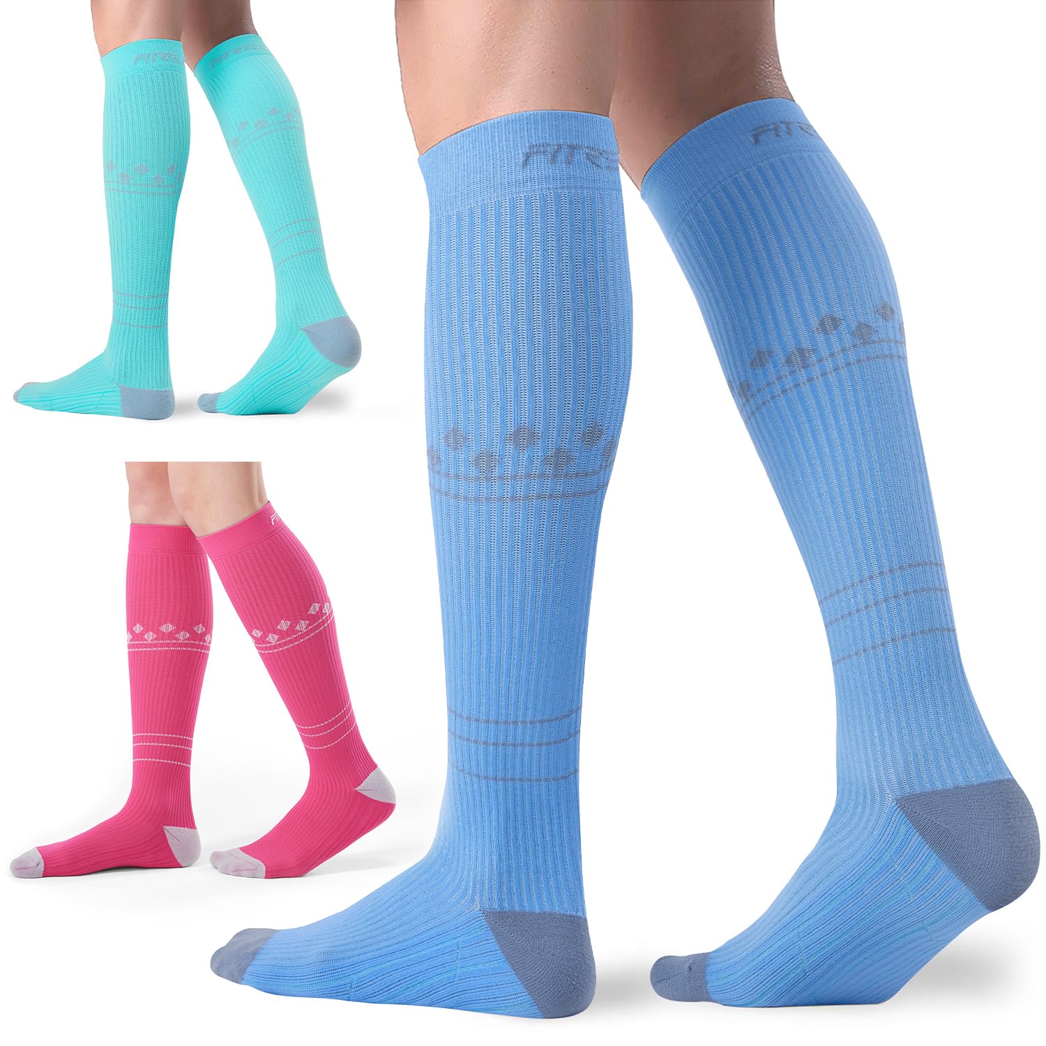 Compression Socks 20-30mmHg 3 Pairs Women Men Circulation Support