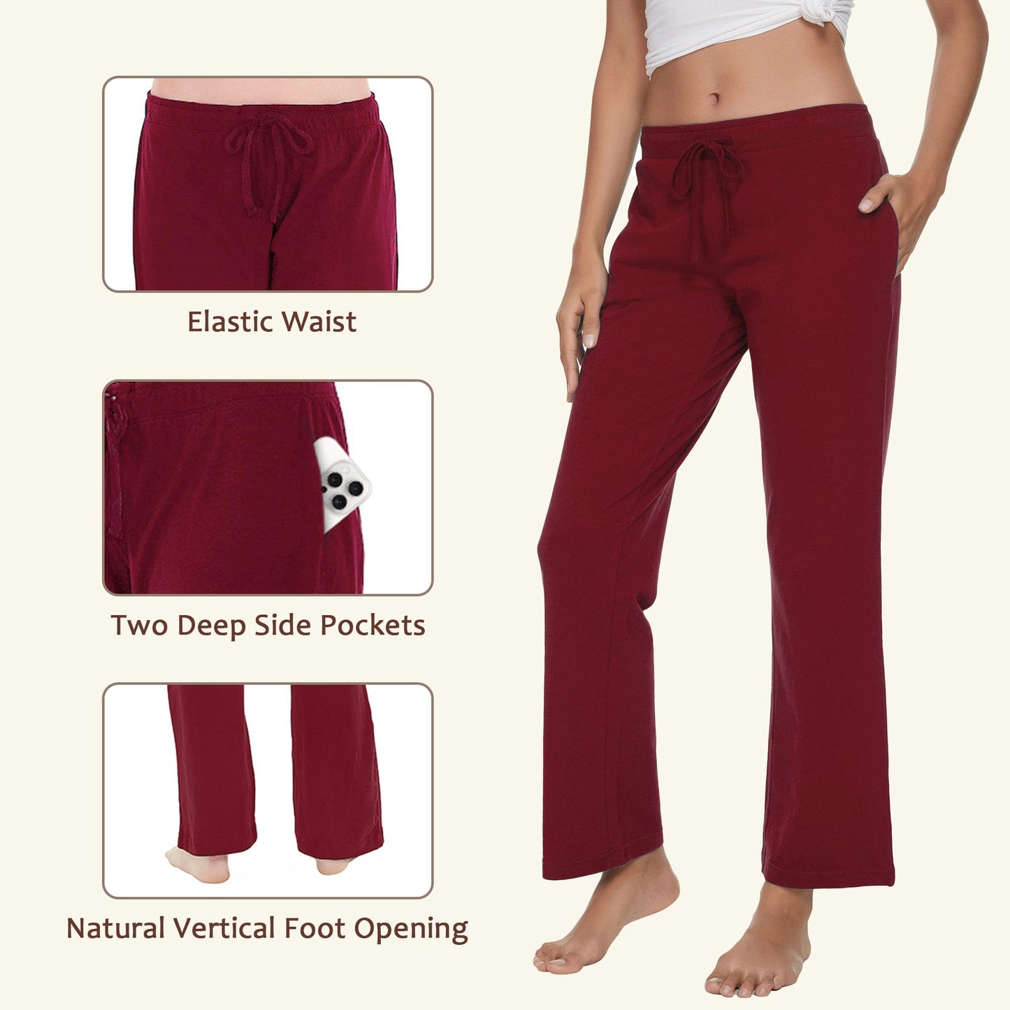 Women's Cotton Pajama Pants - Soft Comfortable Lounge Sleep Bottoms