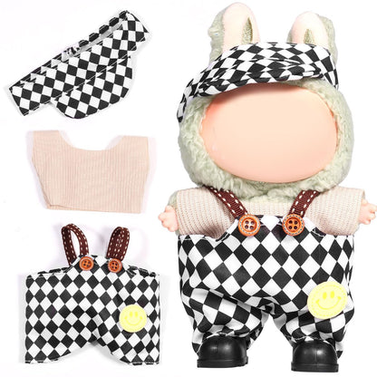 3 Piece Doll Clothes Set for 17cm Dolls - Handmade Crochet Outfit with Hat Cool tennis (hat+T-shirt +overalls)