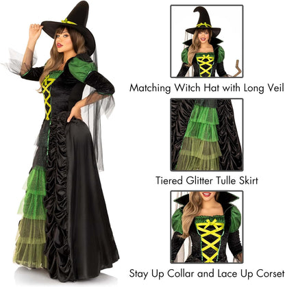 Storybook Witch Costume - Women's 2-Piece Halloween Dress with Hat and Veil