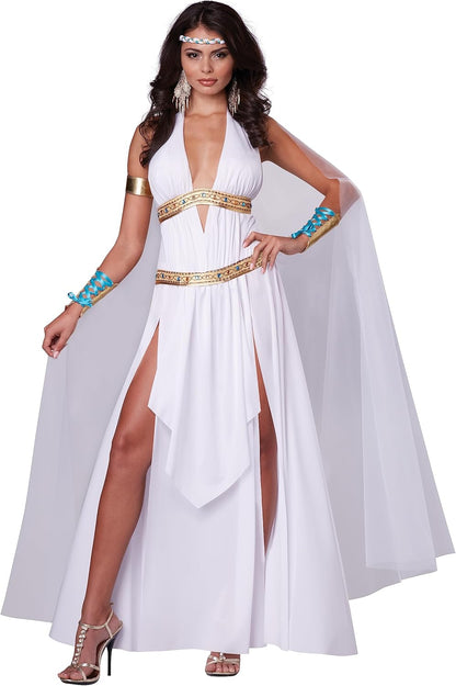 Glorious Goddess Costume - Women's Halter Dress with Cape and Arm Band White