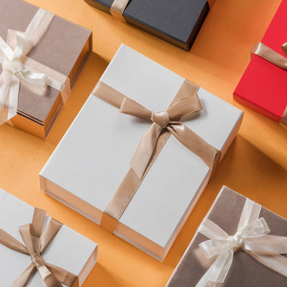 Gift Boxes with Lids 2 Pack - Magnetic Closure with Ribbon, Card, Filler & Sticker