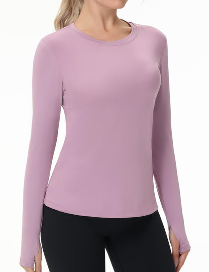 Women's UPF 50+ Sun Protection Long Sleeve Shirt - Athletic Rash Guard with Thumb Holes Thumb Hole: Purple