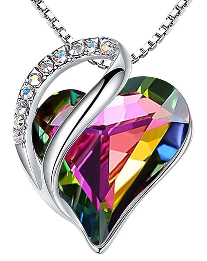 Infinity Love Birthstone Heart Necklace - 18K White Gold Plated Crystal Pendant Gift for Women 13a-Protection-Rainbow Black