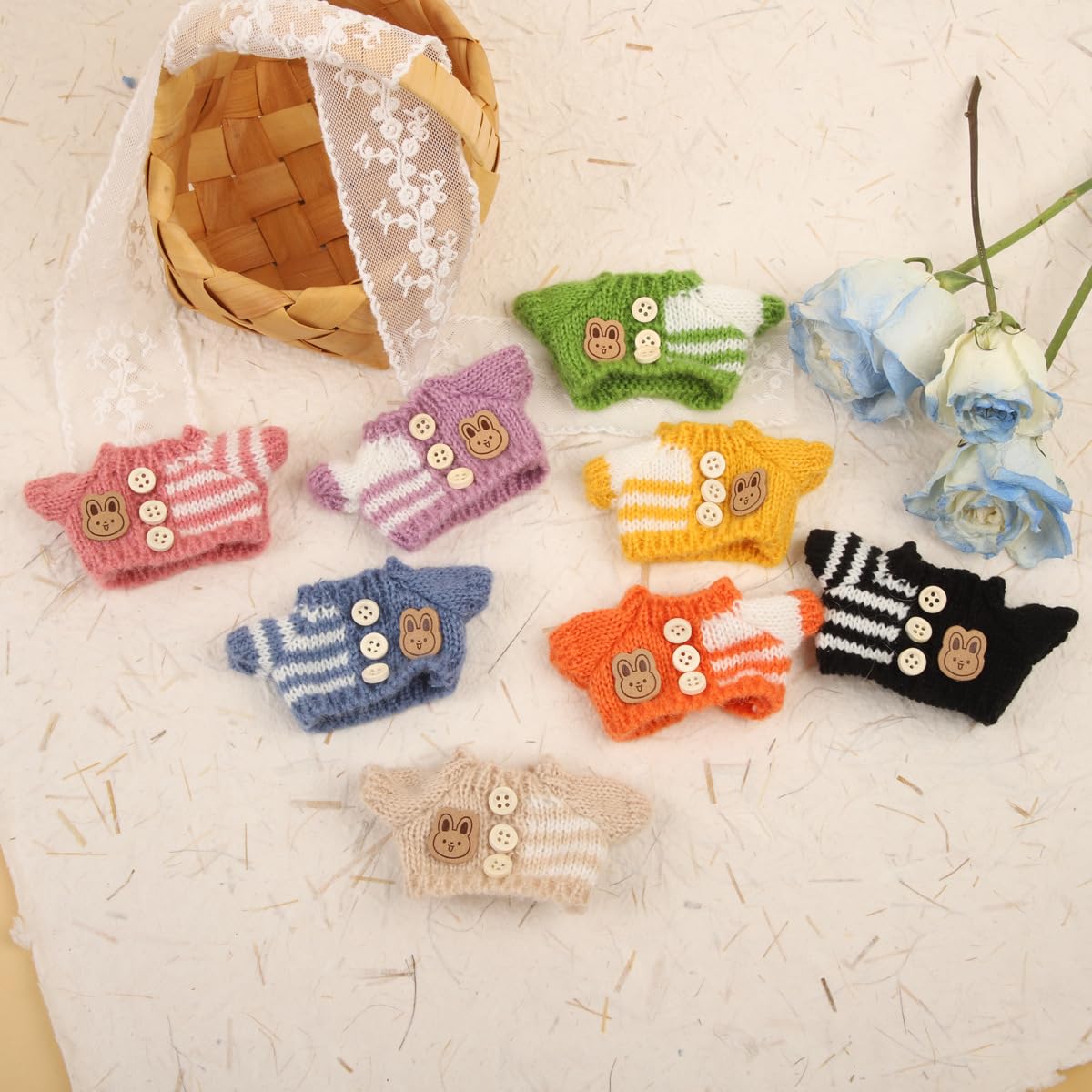 3 Piece Handmade Crochet Outfit for 17cm Dolls - Heart Sweater Hat & Bag Set