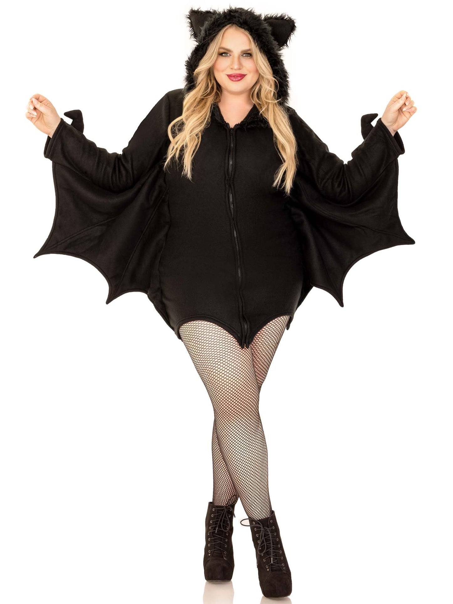 Women's Cozy Bat Costume - Fleece Dress with Hood and Bat Wings Women's Plus