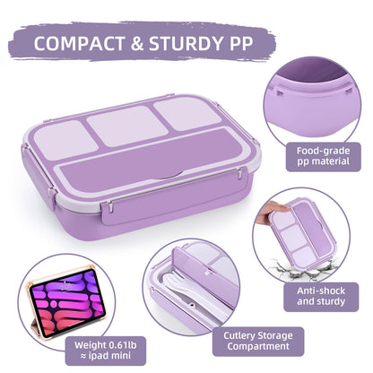 Bento Lunch Box for Kids - 4 Compartment Leak-Proof School Lunch Container with Utensils Purple