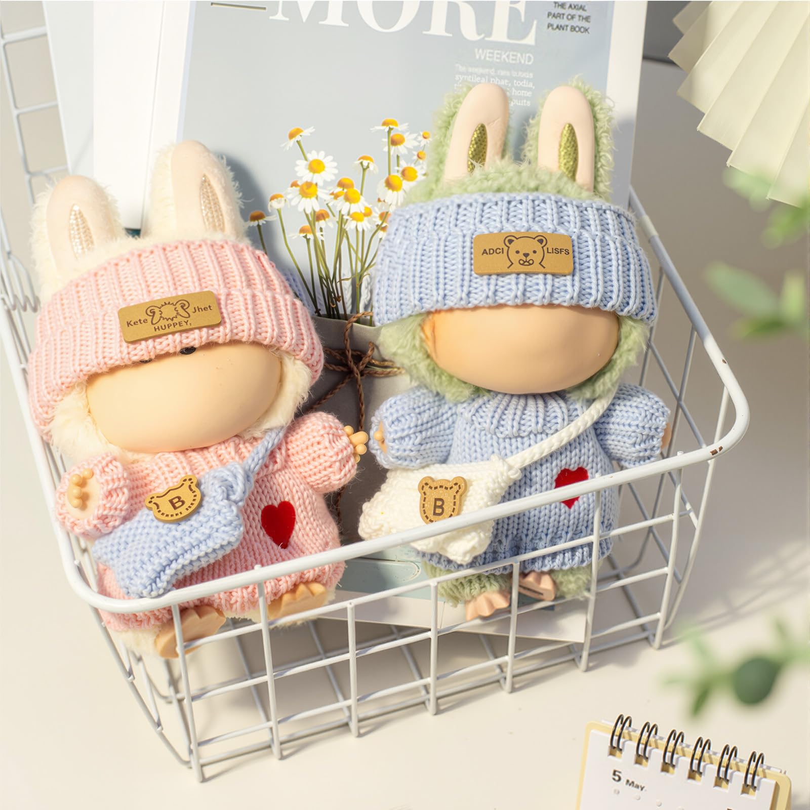 3 Piece Handmade Crochet Outfit for 17cm Dolls - Heart Sweater Hat & Bag Set