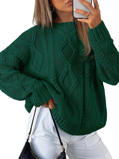 Women's Oversized Cable Knit Crewneck Sweaters - Cozy Fall Pullover