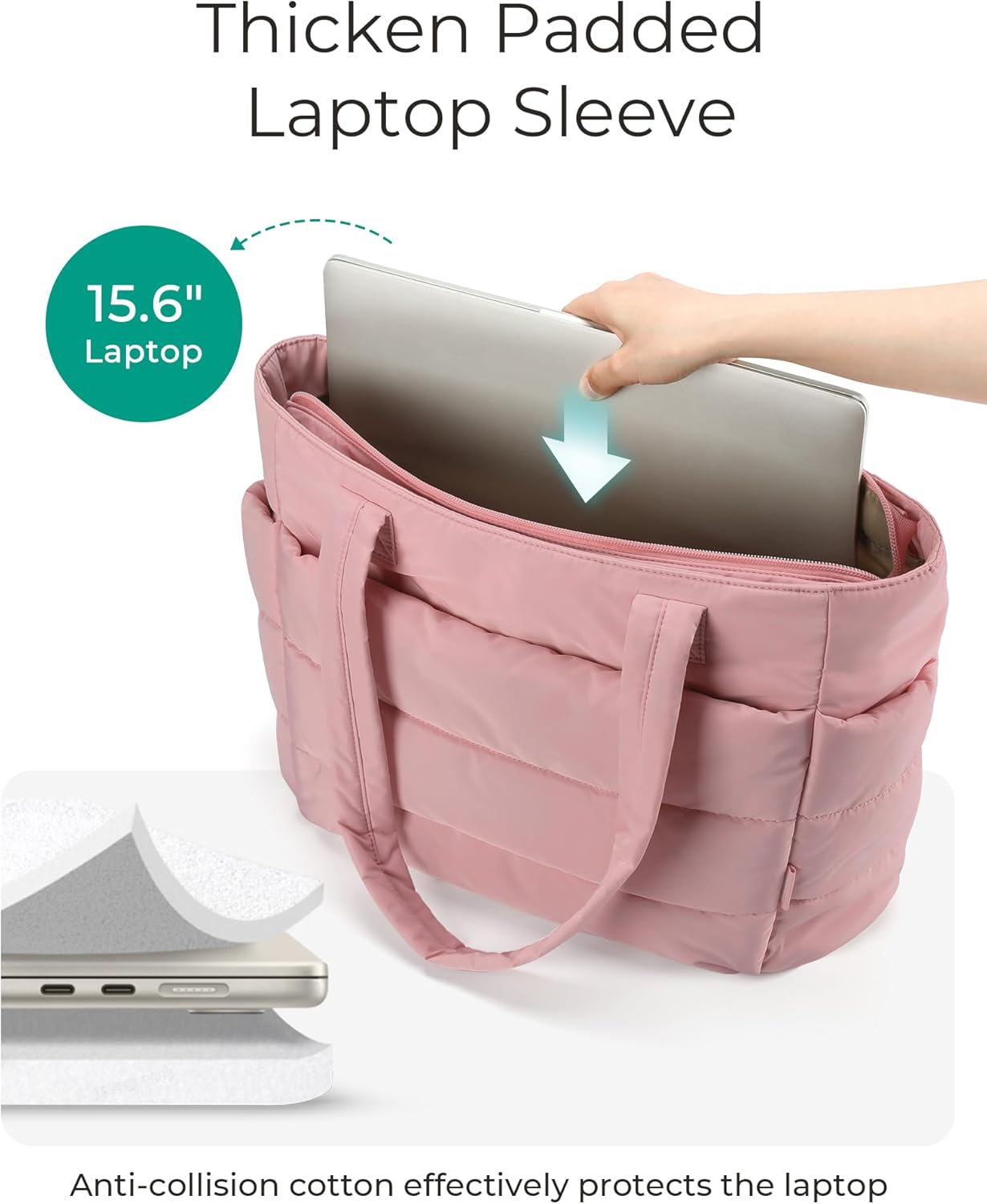 Women's Quilted Tote Bag Lightweight Puffy Shoulder Bag with Compartments