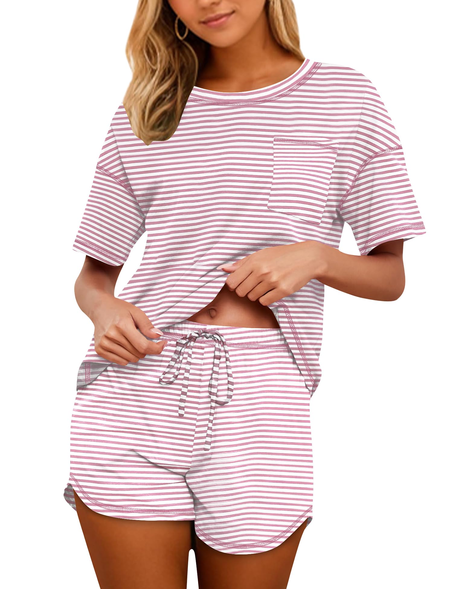 Women's Cotton Pajama Set - Short Sleeve Top and Shorts Sleepwear Lounge Set