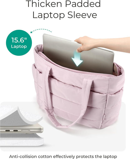 Women's Quilted Tote Bag Lightweight Puffy Shoulder Bag with Compartments