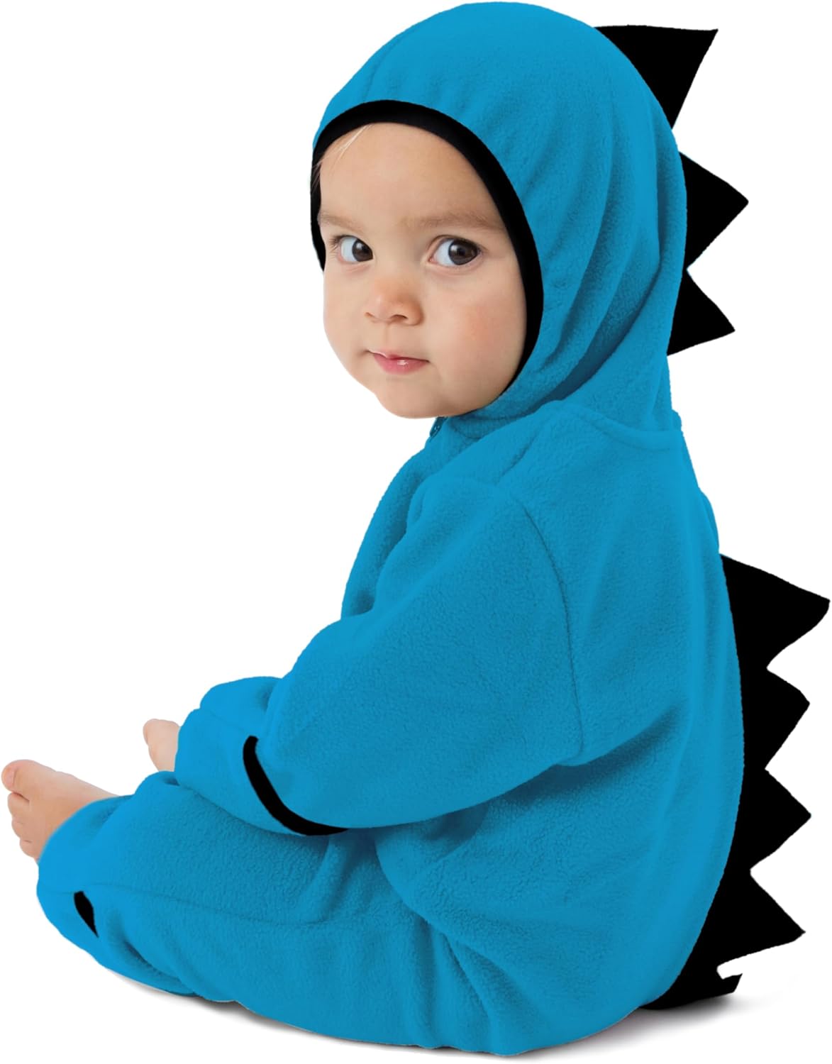 Fleece Baby Bunting with Hood - Convertible Mittens & Booties for Newborn & Infant Dino - Blue