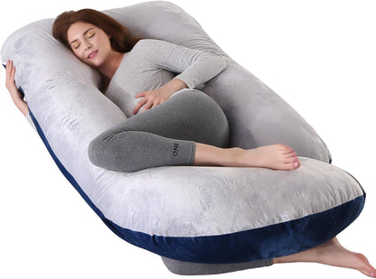 Full Body Pregnancy Pillow 57 Inch Maternity Support Pillow Velvet Grey Dark Blue