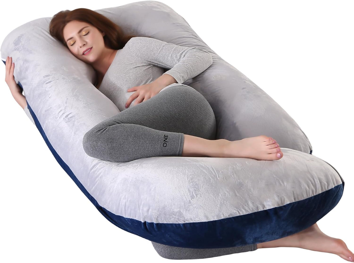 Full Body Pregnancy Pillow 57 Inch Maternity Support Pillow Velvet Grey Dark Blue