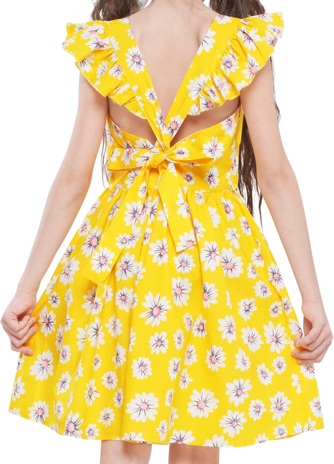 Girls Floral Cotton Dress - Sleeveless Summer Dress with Zipper Closure