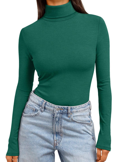 Women's Turtleneck Long Sleeve Shirts - Basic Thermal Underwear Tops Green