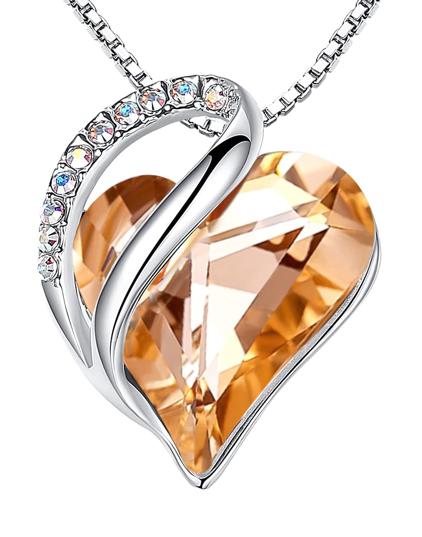 Infinity Love Birthstone Heart Necklace - 18K White Gold Plated Crystal Pendant Gift for Women 16-Energy-Calcite Orange