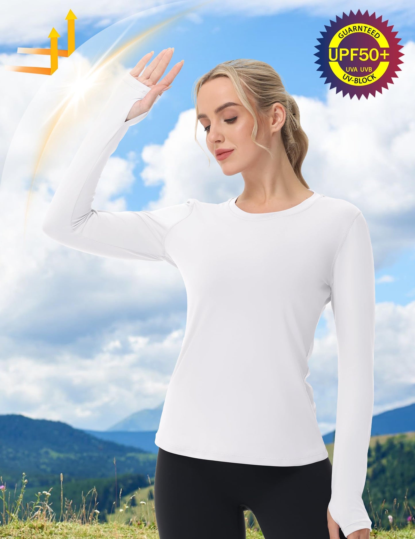 Women's UPF 50+ Sun Protection Long Sleeve Shirt - Athletic Rash Guard with Thumb Holes