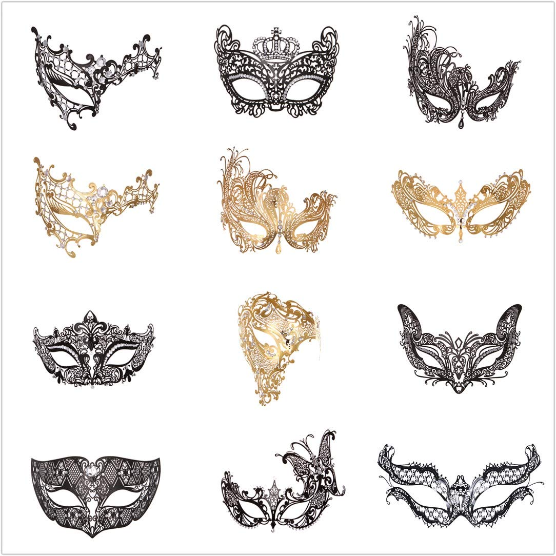 Rhinestone Metal Masquerade Mask for Women - Venetian Party Mask - Elegant Prom Ball Costume Accessory