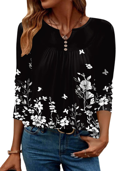 Women Long Sleeve V Neck Blouse - Casual Dressy Work Tunic Top with Pleated Detail 2025