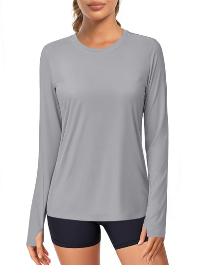 Women's UPF 80+ Long Sleeve Rash Guard - Quick Dry Athletic Shirt with Thumb Holes
