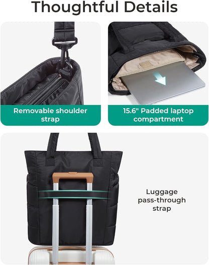 Women's Quilted Tote Bag Lightweight Puffy Shoulder Bag with Compartments