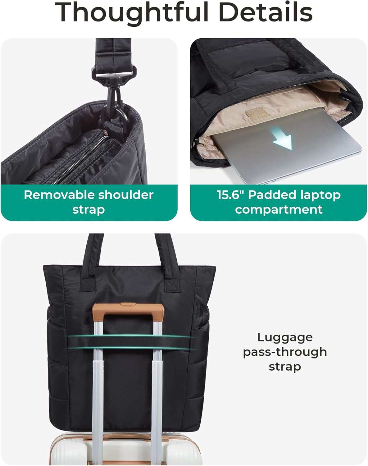 Women's Quilted Tote Bag Lightweight Puffy Shoulder Bag with Compartments