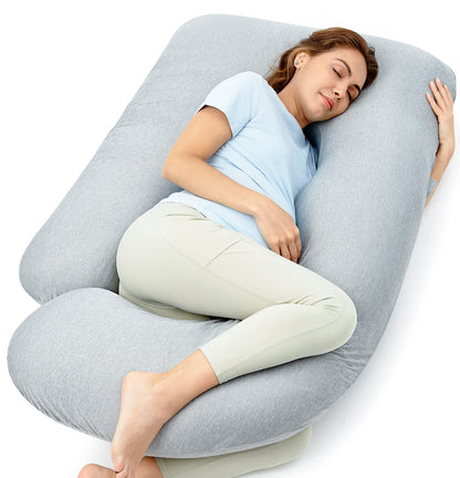 U-Shaped Full Body Pregnancy Pillow 57 Inch Maternity Support Pillow Grey- Cooling Fabric