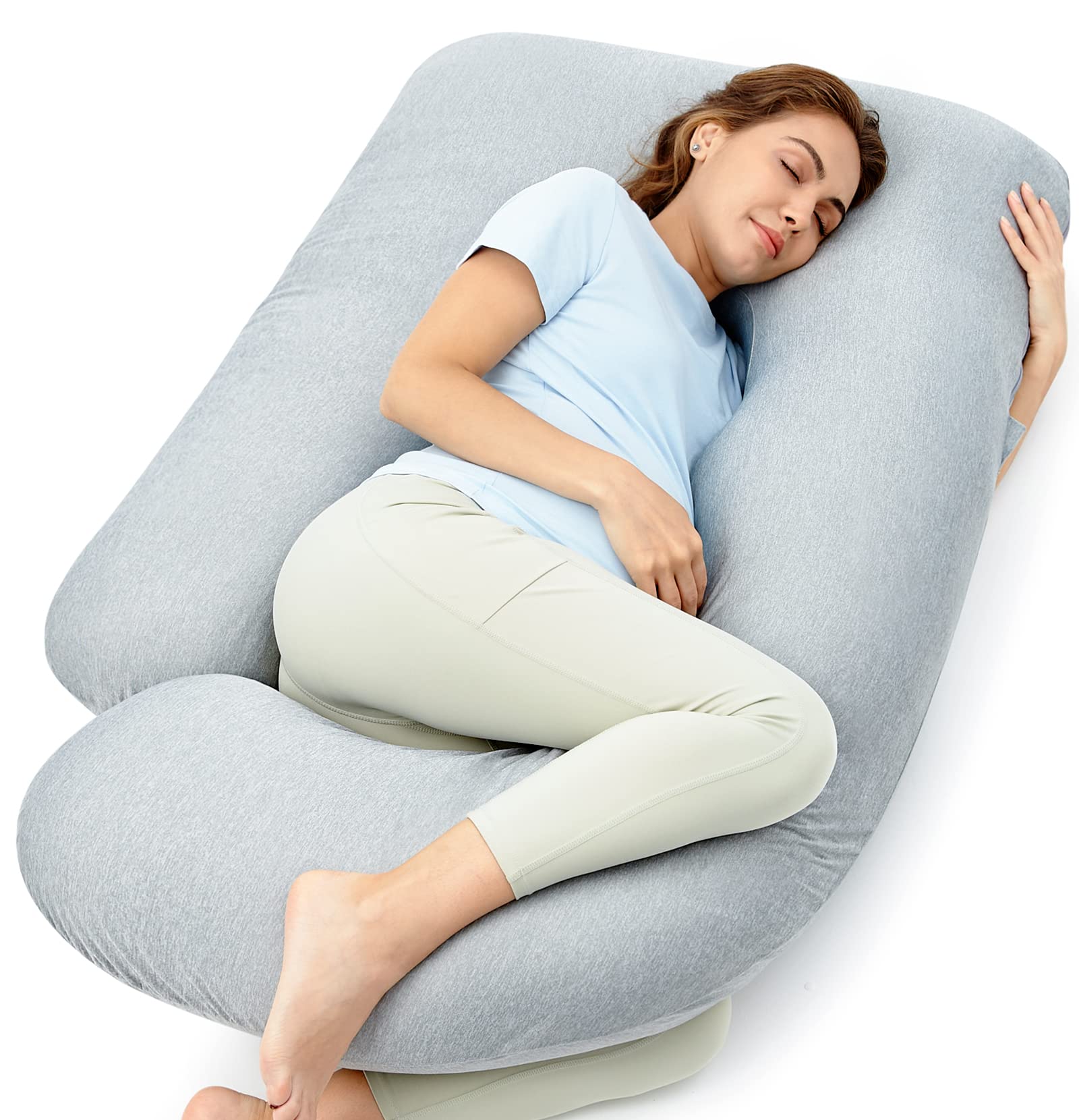 U-Shaped Full Body Pregnancy Pillow 57 Inch Maternity Support Pillow Grey- Cooling Fabric