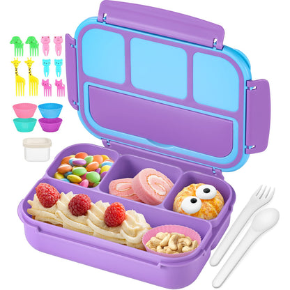 Bento Lunch Box for Kids - 4 Compartment Leak-Proof School Lunch Container with Utensils Purple Purple