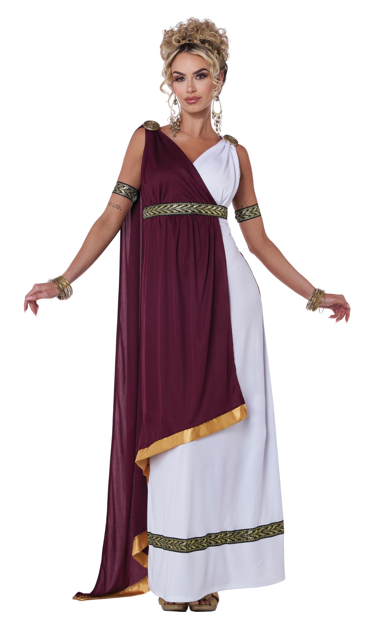 Women's Roman Empress Costume - White Dress with Gold Trim and Drape