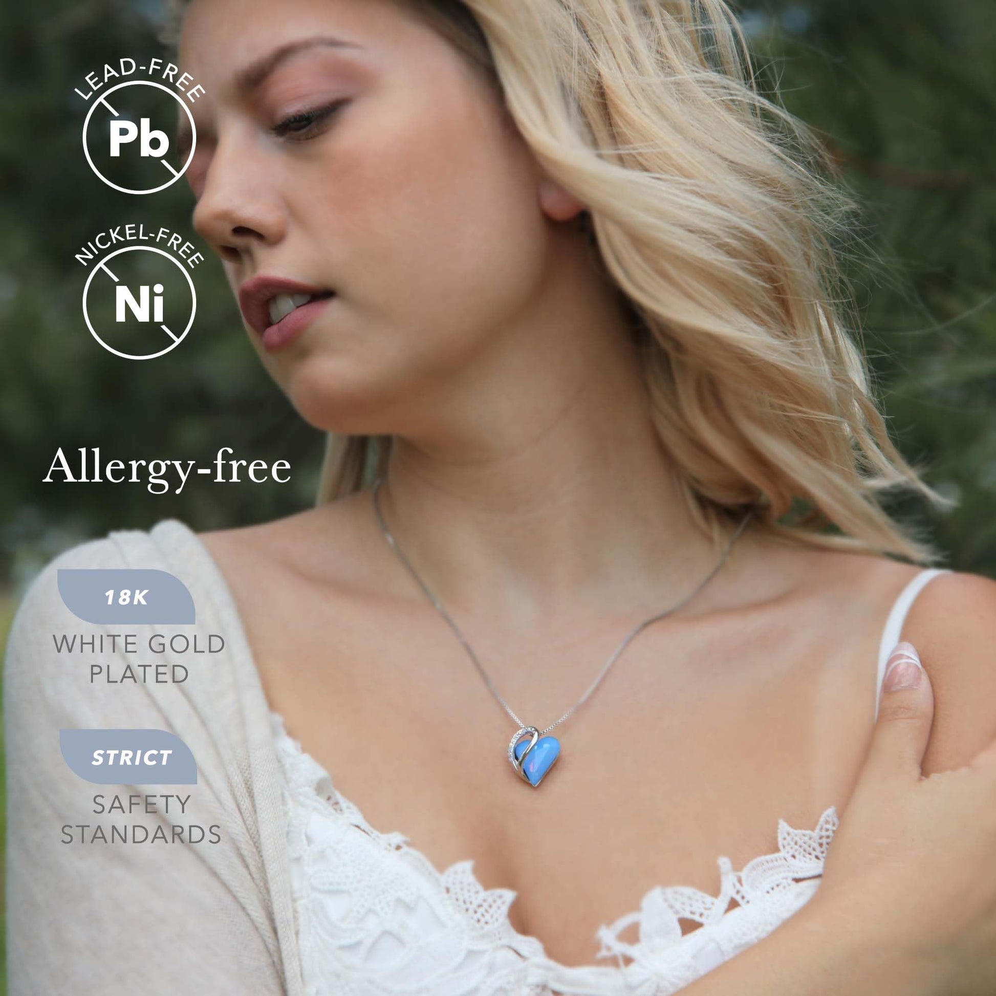 Infinity Love Birthstone Heart Necklace - 18K White Gold Plated Crystal Pendant Gift for Women