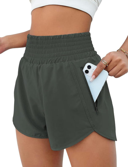 High Waisted Athletic Shorts Women Running Workout Shorts with Pockets Gym Sporty Summergreen