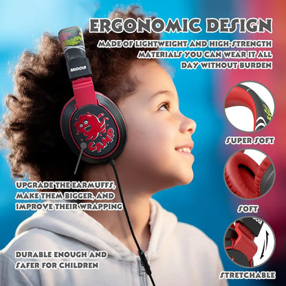 Kids Headphones Volume Limited 85/94dB - Wired Over-Ear Foldable Headset with Microphone Pink