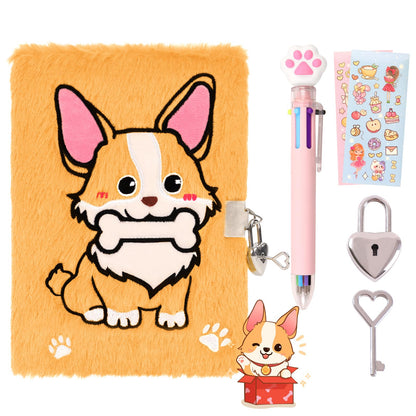 Girls Heart Diary with Lock and Keys - Cute Plush Secret Journal Notebook Gift Ages 6-8 Corgi