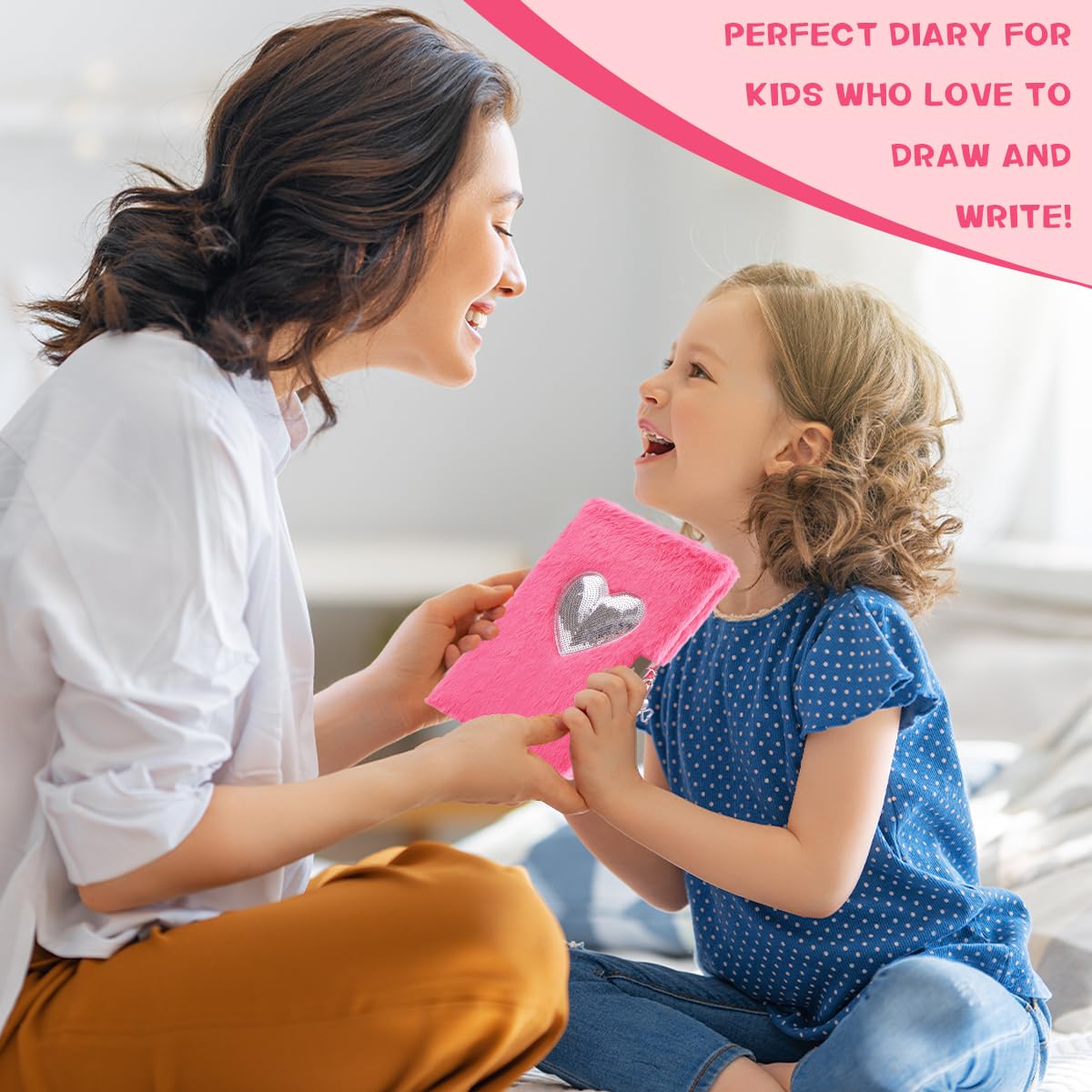 Girls Heart Diary with Lock and Keys - Cute Plush Secret Journal Notebook Gift Ages 6-8