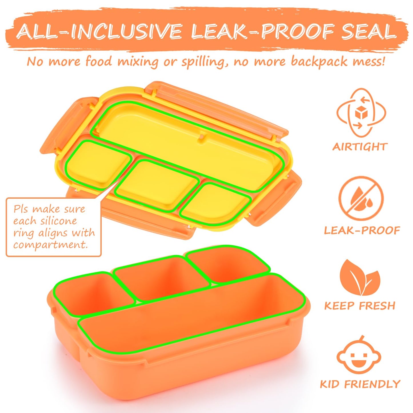 Bento Lunch Box for Kids - 4 Compartment Leak-Proof School Lunch Container with Utensils Purple